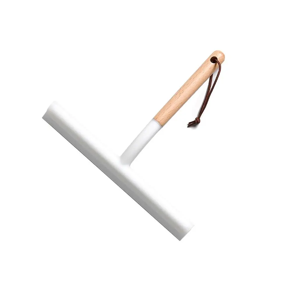 Non-Scratch Kitchen Water Wiper with Lanyard Soft Silicone Window Mirror Squeegee Wooden Handle Widen Glass Cleaning Tool Sink