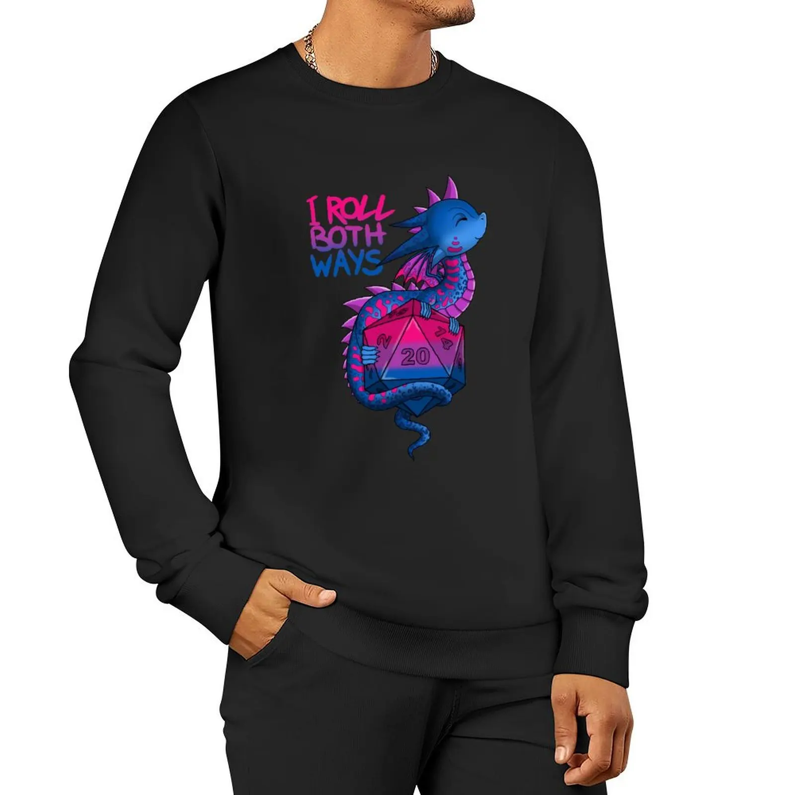 Bi Pride Flag Dragon with D20 Pullover Hoodie korean autumn clothes tracksuit mens clothes sweatshirts for men