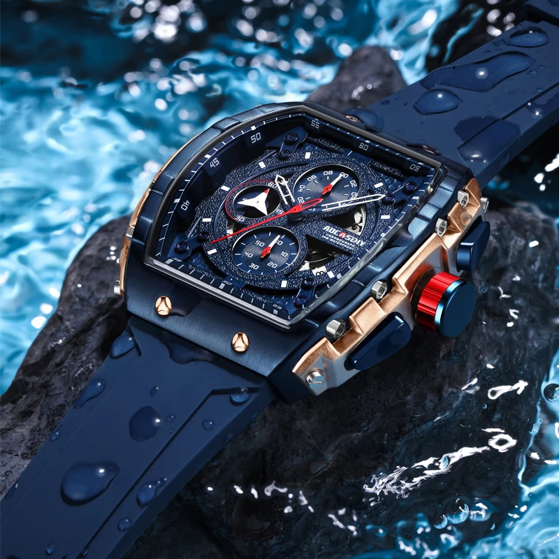 AOCASDIY Brand Watch Track Sports Wind Wine Barrel Fashion Fox Mirror Hollow-out Men\'s Multi-Functional Quartz Waterproof Watch