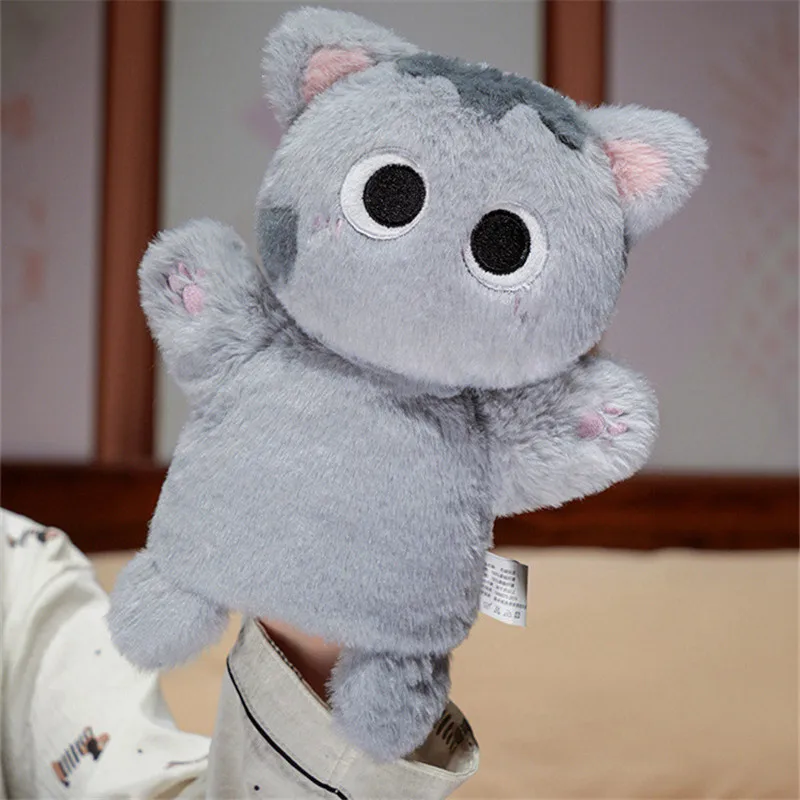 Kreskówkowy lalka na rękę w kształcie kota syjamskiego, miękka pluszowa zabawka, czarny kot, cosplay, pluszowa lalka, zabawki edukacyjne, kawaii lalka na palec.