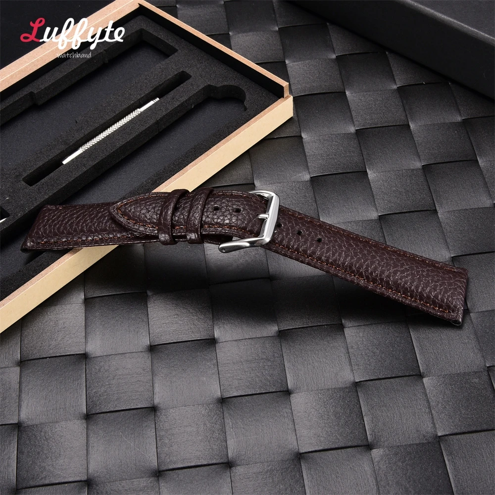 Litchi Grain Soft Leather Watch Strap with Gift Box Packaging Business Men Women Watchbands 18mm 20mm 22mm 24mm