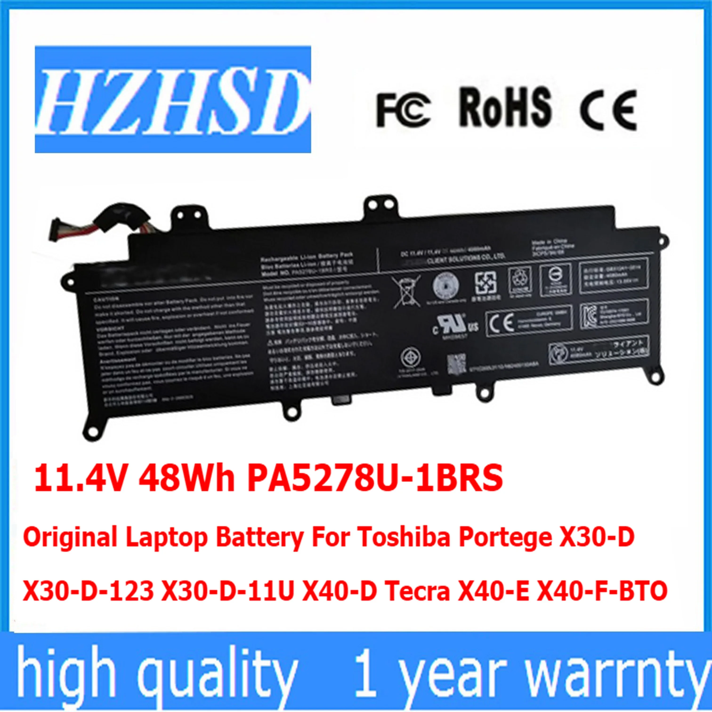 

11.4V 48Wh PA5278U-1BRS Original Laptop Battery For Toshiba Portege X30-D X30-D-123 X30-D-11U X40-D Tecra X40-E X40-F-BTO