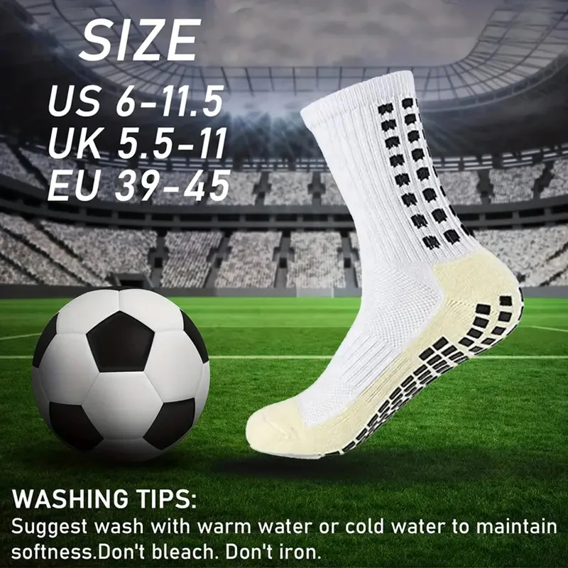 4/5/6 Pairs Men Non-Slip Football Socks Thickened Sweat Absorption Breathable Socks Grip Socks Suitable For Football Basketball