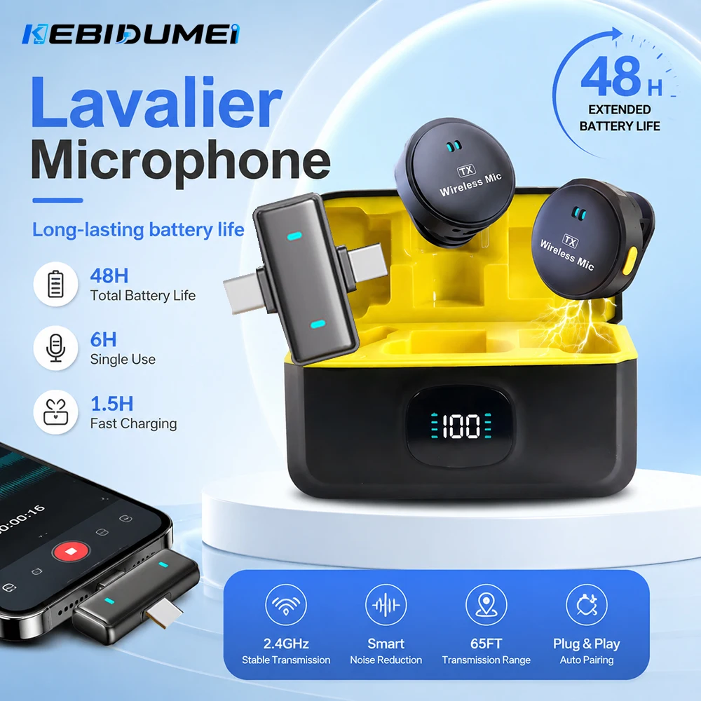 KEBIDUMEI 2.4G Wireless Lavalier Microphone Mini Noise Reduction Microphone Video Recording Mic for Phone Vlog Live Streaming