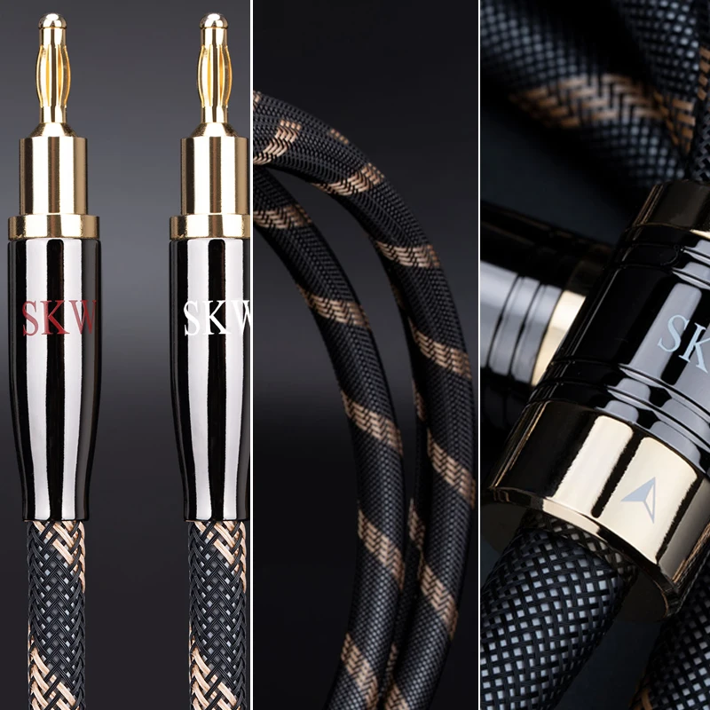 SKW Highend HIFI Audio Speaker Cable 1 Pair, Audiophile Speaker Cord with Banana Spades Plug 24K Gold Plated