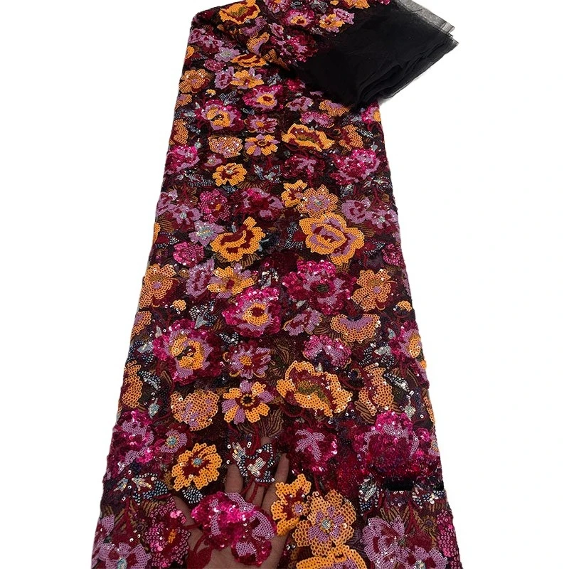 

5yard Luxury Embroidery Fabric Multicolor Dense Sequin Ethnic Style Mesh Fabrics for Performance Dress Evening Dress Cloth