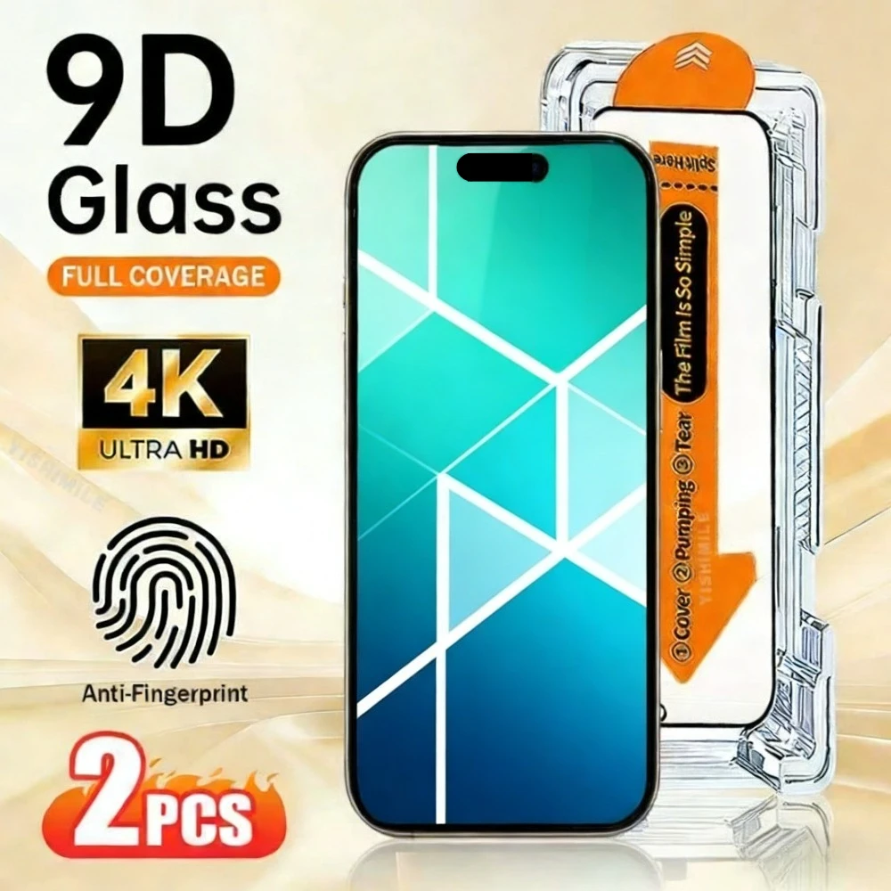 

2Pcs Full Cover Screen Protector for iPhone 17 16 15 14 Pro Max Air 16e 17e 13 12 11 Pro 15 14 Plus Dust Free Installation Glass