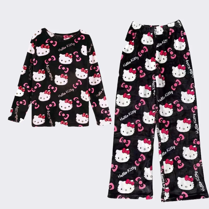 

Горячие аниме Hello Kitty, женские пижамы для подростков, повседневная одежда SanrioS, мультяшный каваи, теплый дом, подходит для девочек, чтобы носить дома