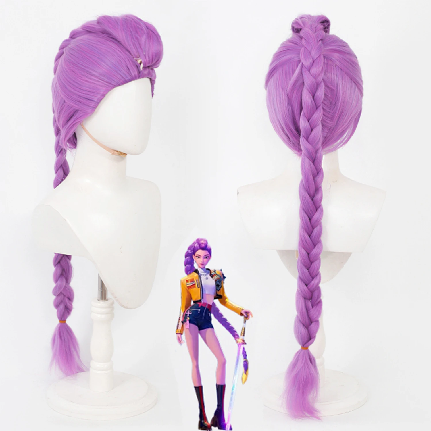 

120cm K-POP Demon Girl Group Synthetic Purple Split Long Ponytail Ladies' Wig Suitable for Daily Party
