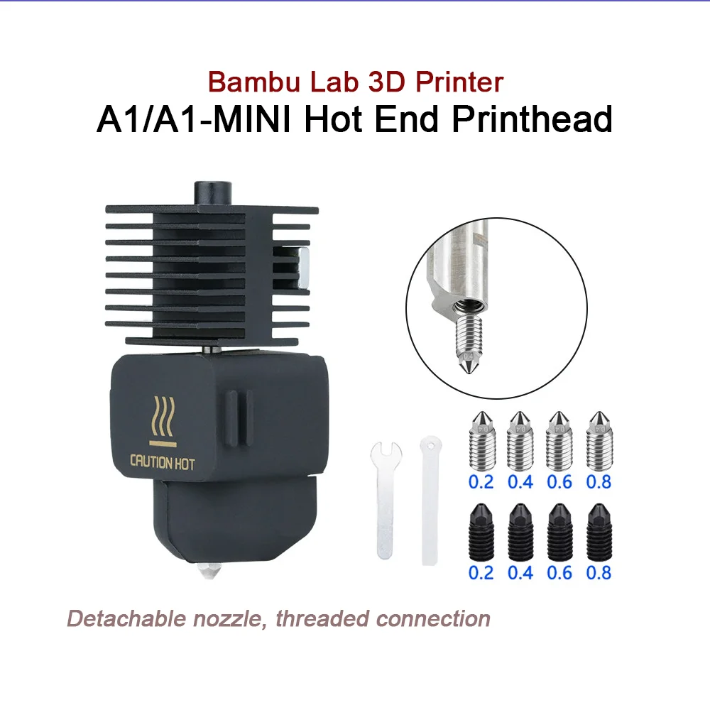 Bambu Lab 3D Printer A1 Detachable Hotend Kit Stainless Steel Heatsink Hardened Steel Nozzle 3D Printer Extruder Head Assembly
