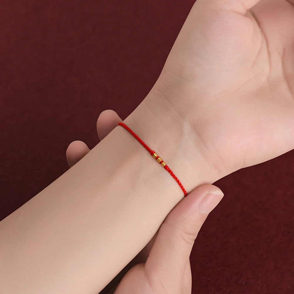 Thin Red String Bracelet with 9 Mini Beads Kabbalah Protection Thread Handmade Red Rope Bracelets for Women Men Girls