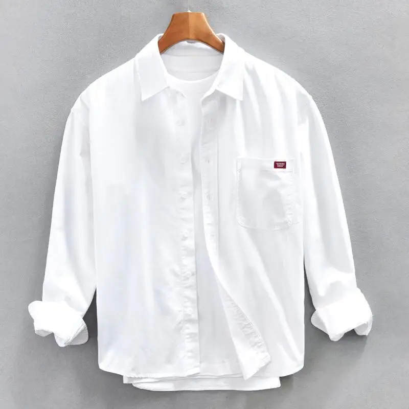 

Japanese Men's Workwear Cotton Shirts Long Sleeved Spring and Autumn Cardigan New Item Versatile Loose Casual All-match Tops