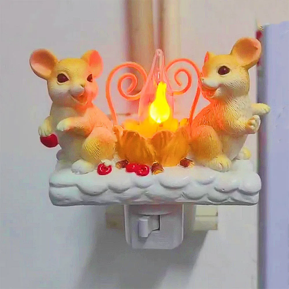 Friendly Mice/Gnome Campfire Night Light Plug-in Flickering Nightlight Indoor Lights for Halloween Christmas Home Decorations