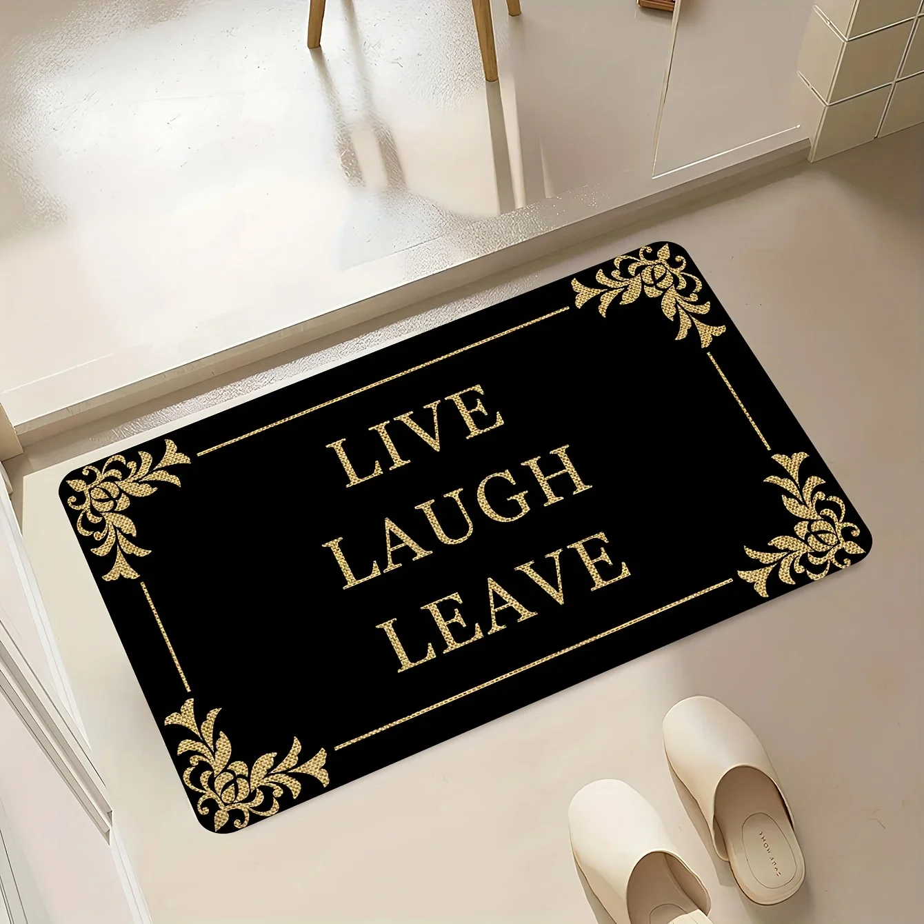 Live Laugh Leave Humorous Doormat Easy To Clean Durable Polyester Entrance Mat Machine Washable Black With Gold Lettering