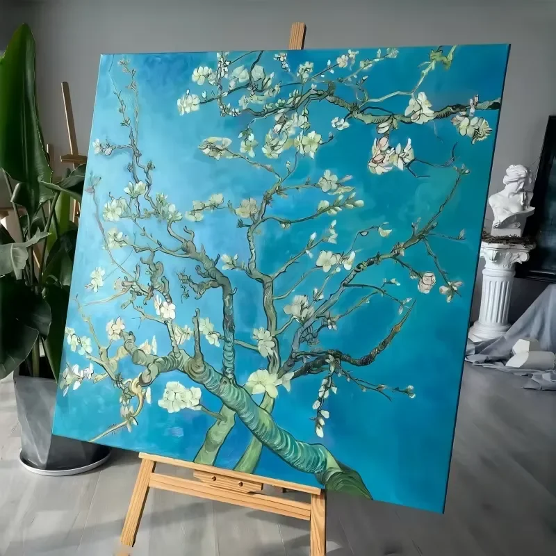 Wholesale Vincent Van Gogh Almond Blossom Oil Painting Hand Painted Reproduction Canvas Wood Art Deco for Interior Decoration