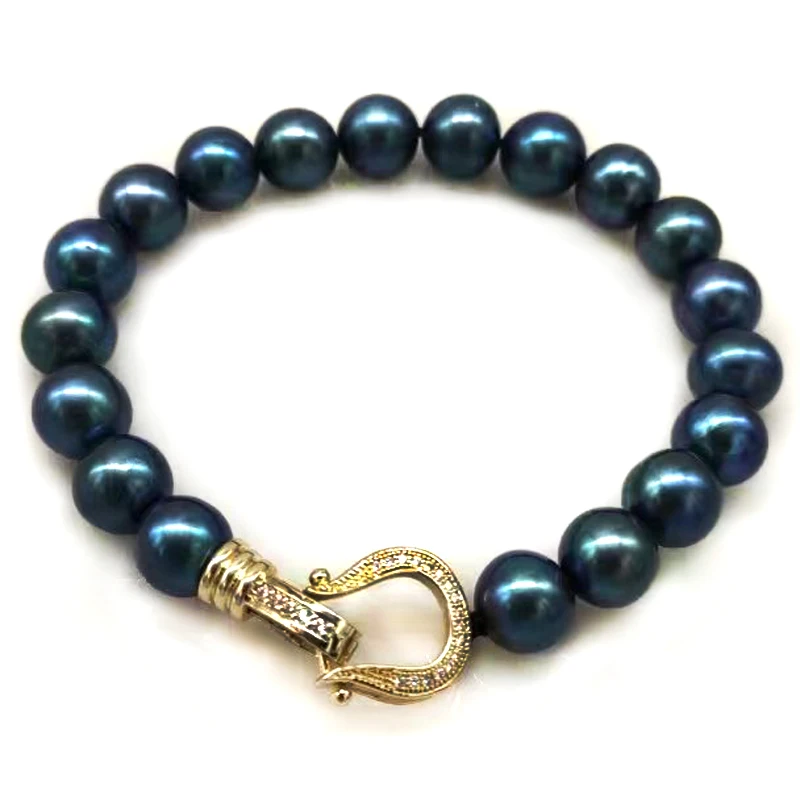Wholesale 9-11mm Peacock Blue Round Tahiti Pearl Bracelet