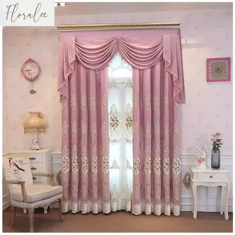 

Thickened Blackout European Style Luxury Elegant Chenille Embroidered Window Curtains for Living Dining Room Bedroom Villa Home