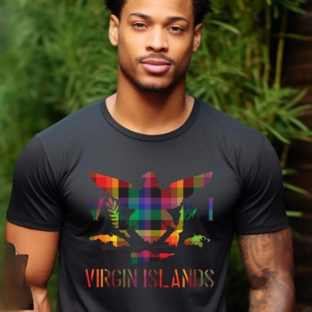 VI Madras Flag Tshirt Virgin Islands Unisex Cotton Short Sleeve Summer Tee Caribbean Vacation Gift Island Life Beach Shirt Tops