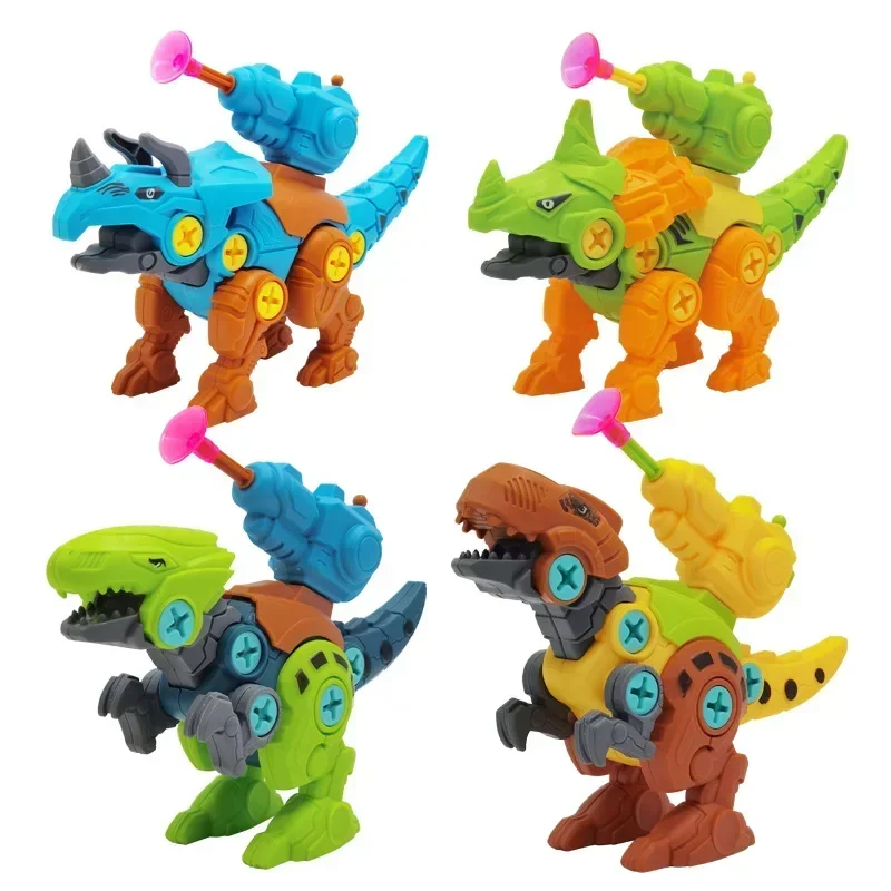 Assembled Dinosaur Disassembly Children's with Soft Projectile Ejection Screwable Dinosaur Figures Bricks Dino Toys Combination