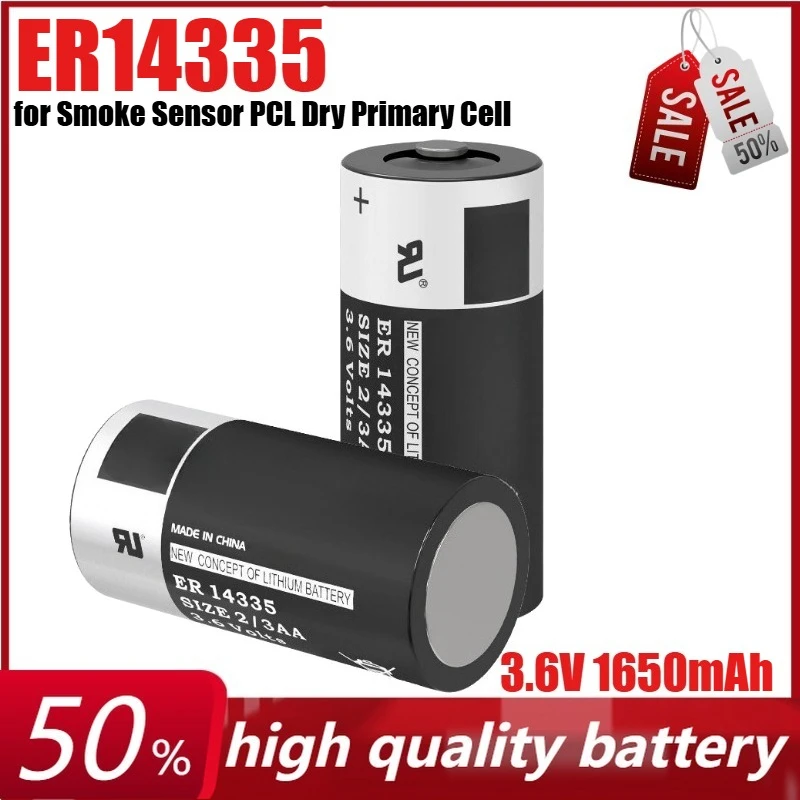 

3.6V 1650mAh 2/3AA ER14335 14335 Lithium Battery for Smoke Sensor PCL Dry Primary Cell Medical Device Smart Water Meter