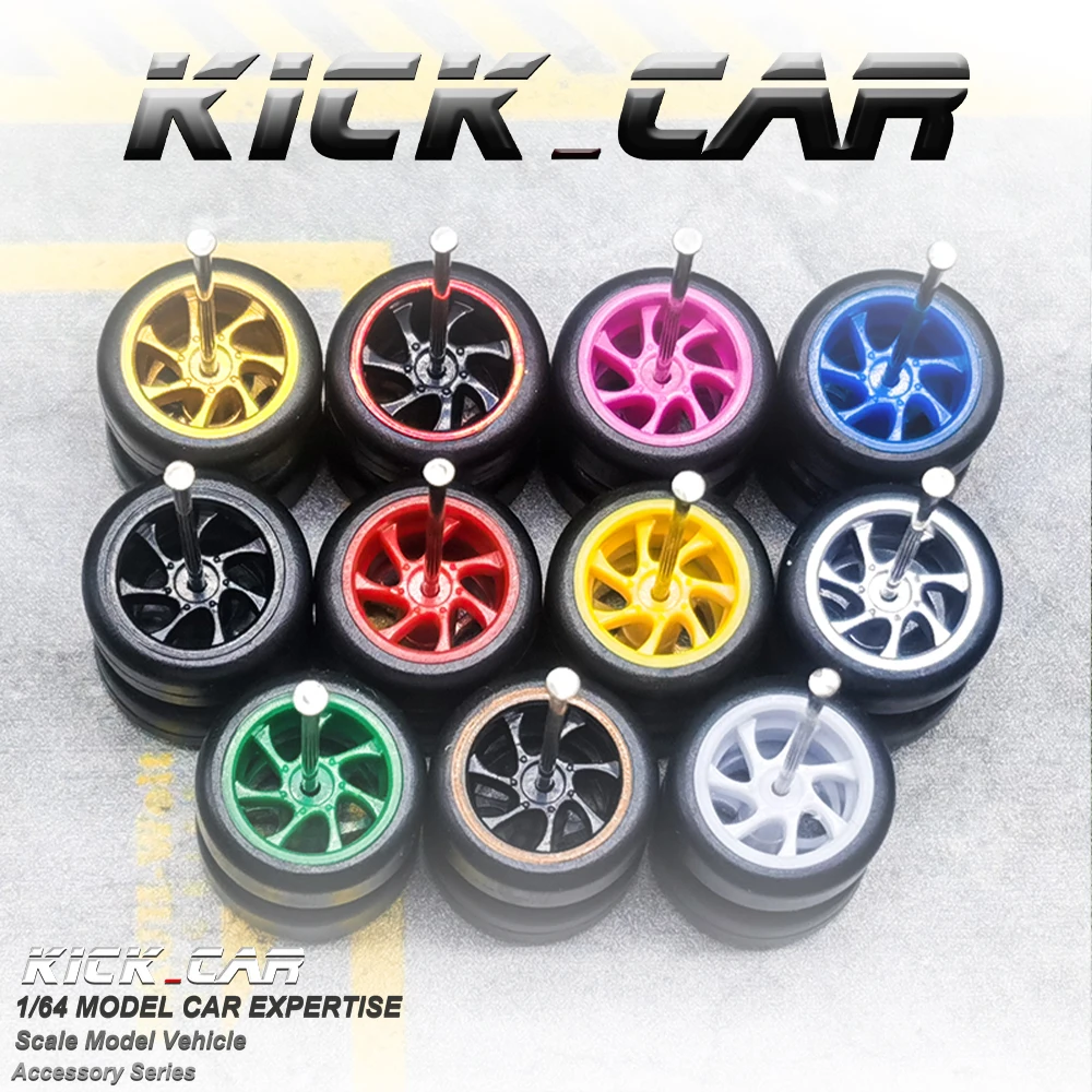 1/64 Wheels with Fixed Rubber Tires Seven Spoke for Toy Model Diecast Cars Refiting Parts for Hotwheels (5 sets for 5 Cars)