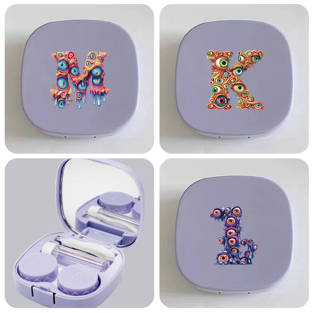 

Portable With Mirror Contact Lens Case Beauty Tool Care Travel Accessories Eyelets Initial Name 26 Letters Pattern