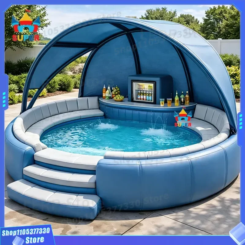 Custom Inflatable Island Sofa Pool Bar With Canopy Seating For Backyard Parties Water Entertainment Floating Lounge Chair
