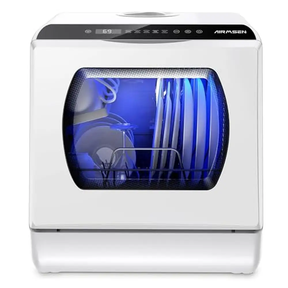 Portable Dishwasher 5 Washing Options Double-layered Glass Door 5L Water Tank LED Display Easy to Maintain Countertop Mini