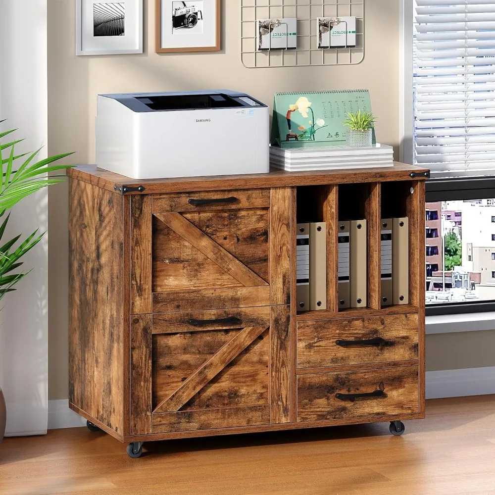 

Lateral File Cabinet, Mobile Lateral Filing Cabinet with 4 Drawers, Printer Stand with File Cabinet, Fit A4, Letter Size,