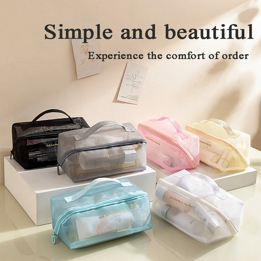 Toiletry Bag Travel Storage Cosmetic Pouch Tote Mesh Makeup Bag Shower Zipper Organizer Large Capacity Case Girl Cosmetic Pouch