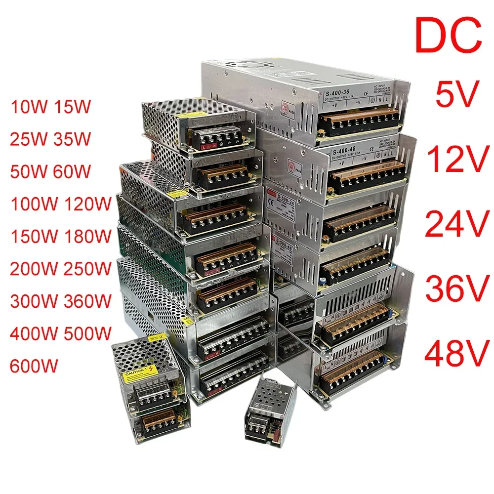 Fuente de alimentación conmutada DC 5V 12V 24V 36V 48V 220V a 5 12 24 36 48 2A 3A 4A 5A 10A 15A 20A 30A 40A 50A 60A, transformador de potencia