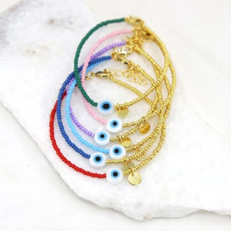 Vlen Böses-Auge-Schutzarmbänder für Frauen Boho Stapelbare Handgefertigte Perlenarmbänder Großhandel Verstellbarer Schmuck Geschenke für Sie – Detail 2