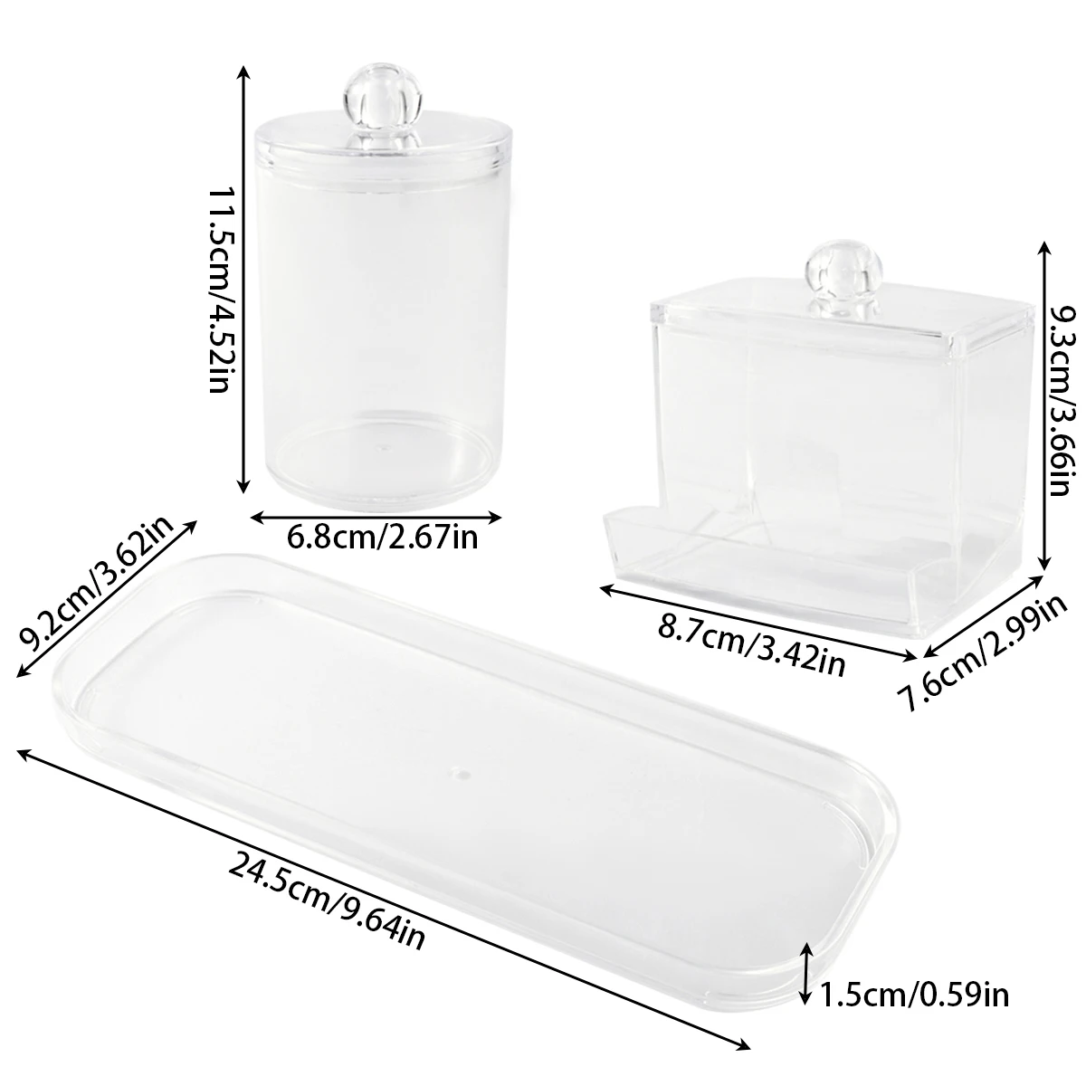 3Pcs Qtip Holder Dispenser, Apothecary Jars with Lids, Clear Acrylic Bathroom Jars 0rganizer, Cotton Swab Storage Dispenser