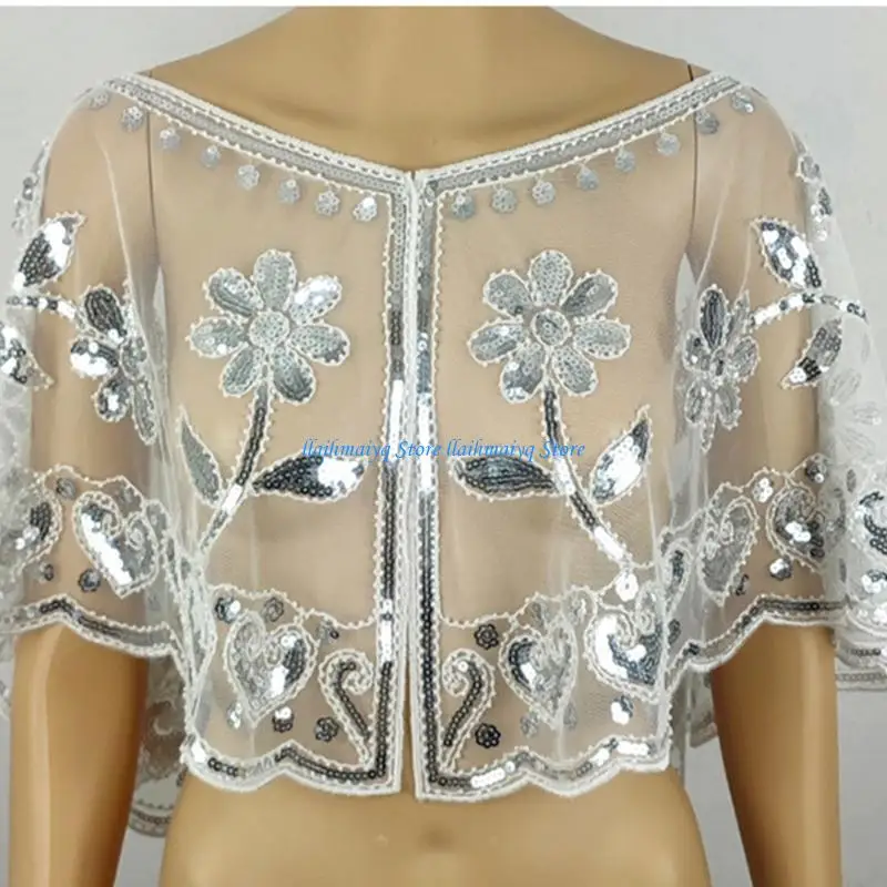 

573B Sparkling Short Scarf Shawl Wrap With Glittering Sequined For Women Beach Event