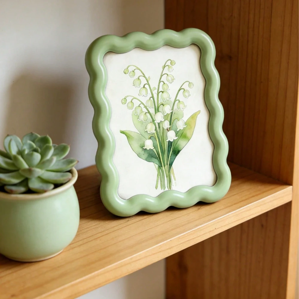 Wavy Edge Floral Photo Frame Wave Border Decorative Picture Mount Flower Art Print Display Frame for Bedroom Living Room Home