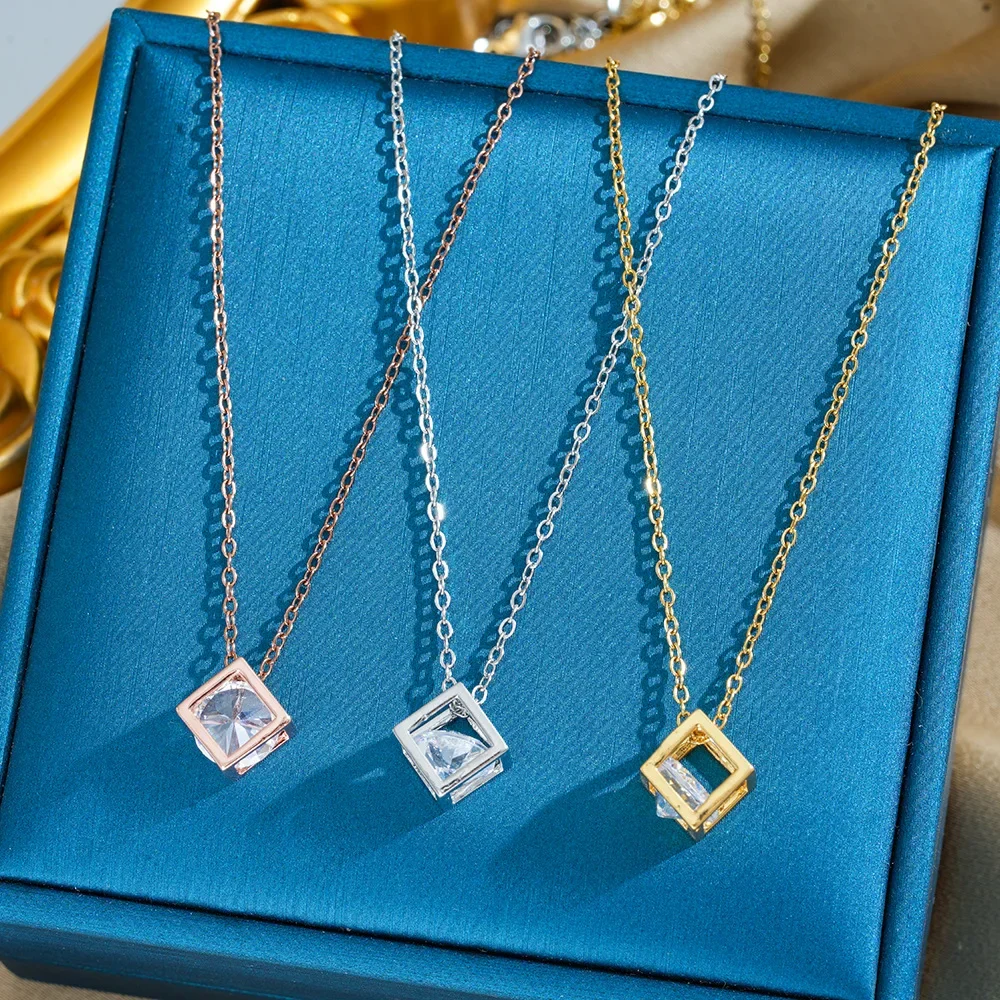 

2025 new The Small Cube zirconia collarbone necklace features a unique and trendy style as well as multiple functions