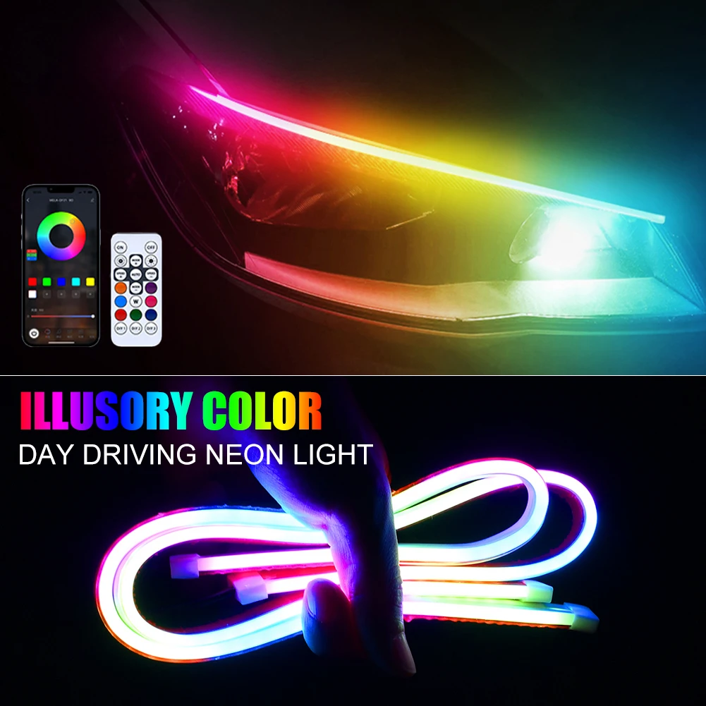 

New Car LED Neon Light DRL RGB Daytime Running Light APP&Remote Control Taillight Strip Colorful Flowing Turn Signal Waterproof