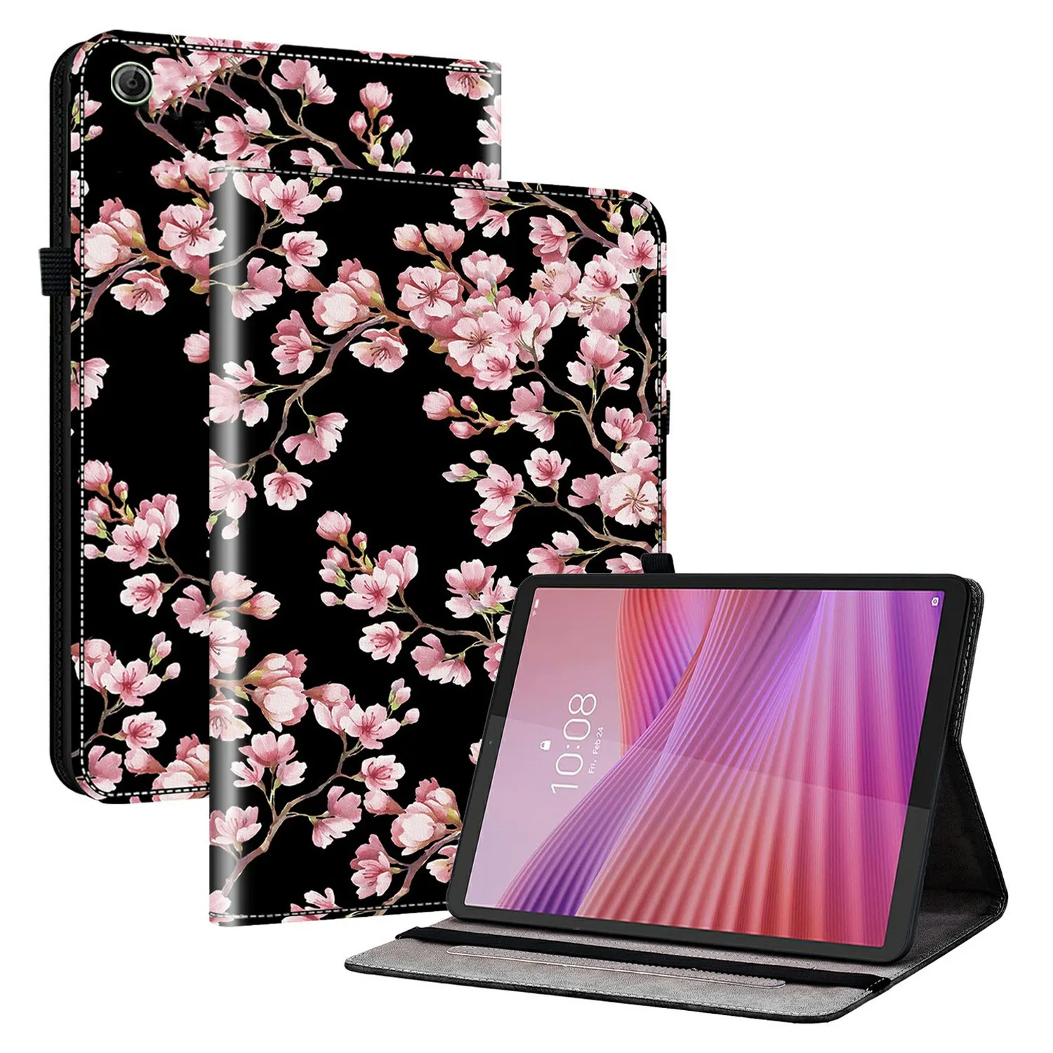 

For Lenovo Tab K9 Leather Case Pattern Printed Stand Tablet Cover with Card Slots - Plum Blossom