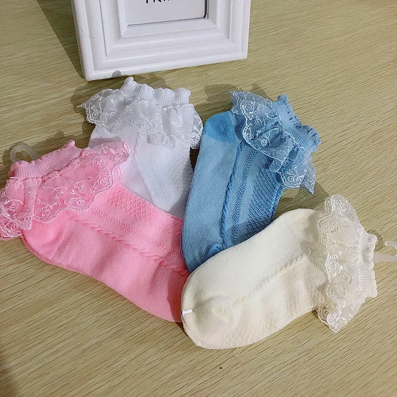 Kids Breathable Cotton Lace Casuals Socks for Baby Young Girls Ruffle Princess Mesh Socks for 1~7T Years Old Children Ankle Sock