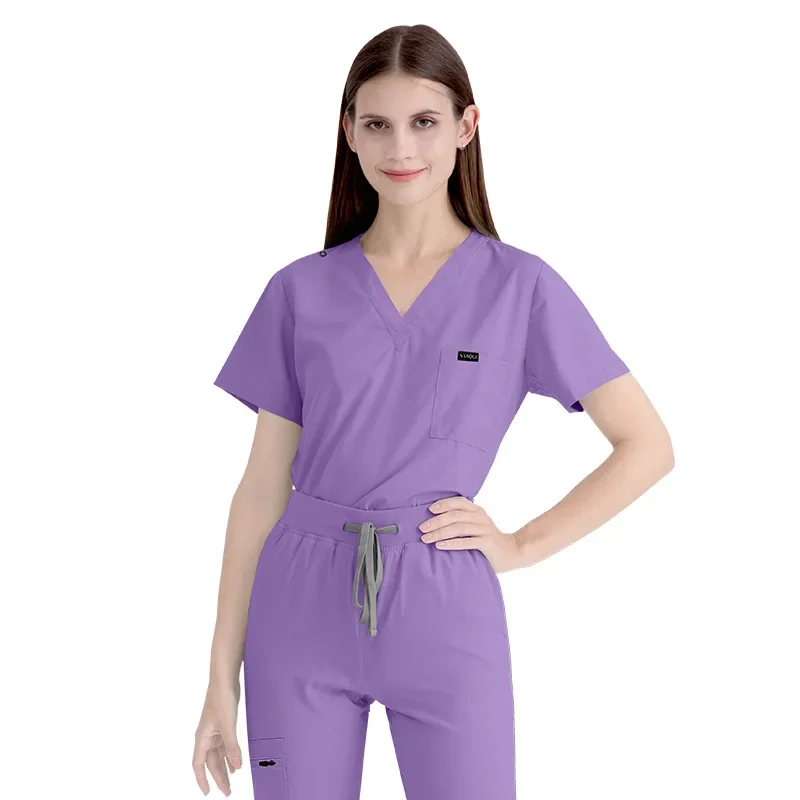 Stretch Scrubs Women Set Nursing Uniforms Clinical Scrubs Set Nurse Doctor Dustproof Workwear Medical Scrubs Top Jogger Pants