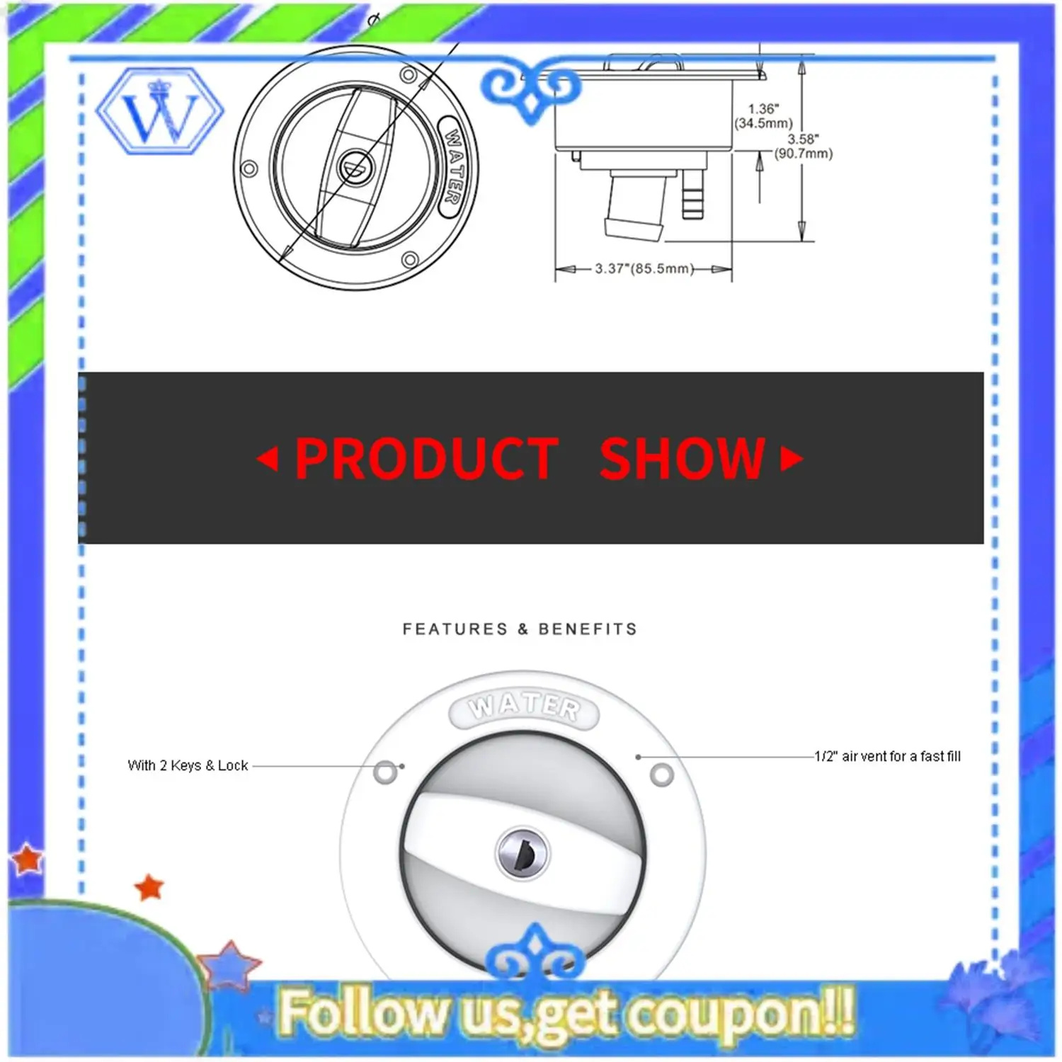 

M46K-аксессуары для караванов, модифицированный гравитационный впускной отверстие для воды для автофургона с ключом, впускной люк для резервуара для воды, кемпер, прицеп, замок для автофургона, дверь