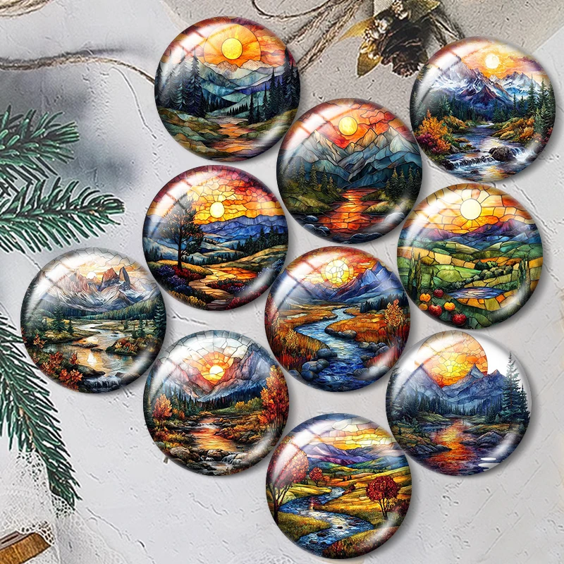 Stained Glass Mountain  12/18/20/25mm glass cabochon  bracelet pendant rings for jewelry demo earrings back Making findings