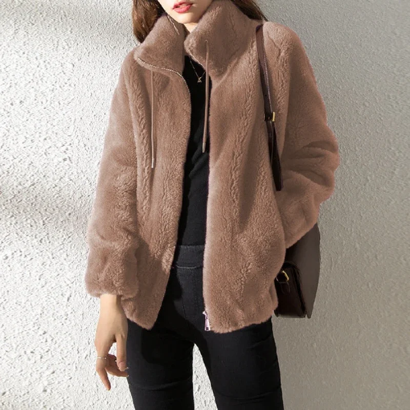 Korean Women Long Sleeve Jackets 2024 New Autumn Winter Jackets for Women Plush Thickened Double Sided Cashmere Lapel Warm Coat