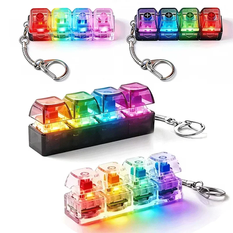 4-Button Keycap Keychain Fidget Toys Clicker Keyboard Button Pendant Portable Anti-Anxiety Stress Relief Toy For Kid Gift--