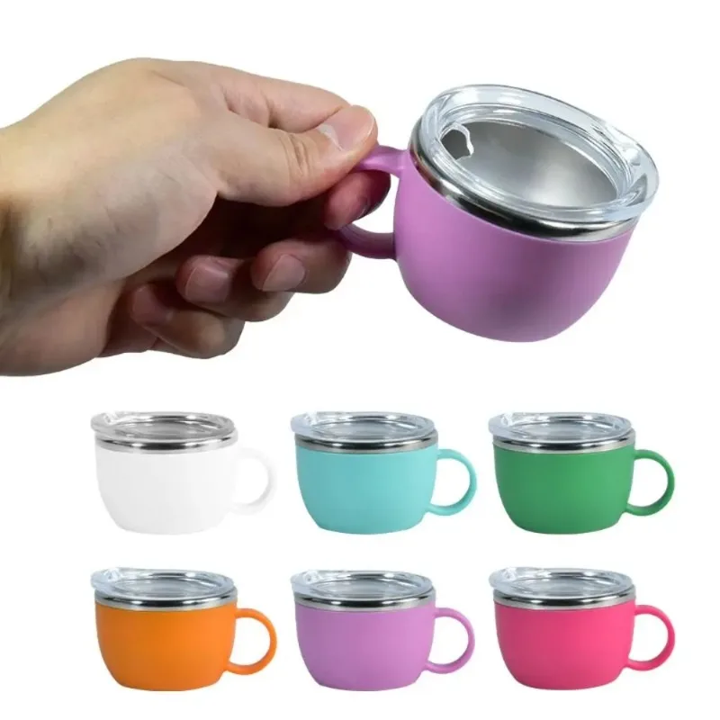 3oz Fassungsvermögen Edelstahl-Wasserbecher mit Stahlinnenseite und Griff Mini-Kaffeebecher mit Kunststoffaußenhülle Verbrühungssicher Tragbarer Trinkbecher