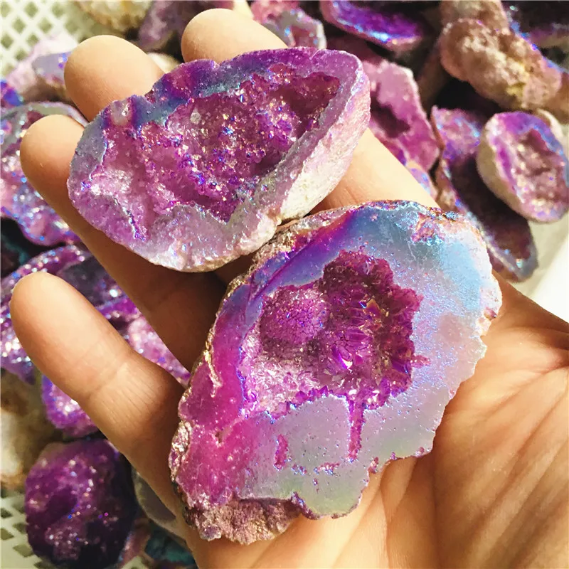 Natural Agate Electroplated Cornucopia Crystal Cave Raw Stone Bare Stone Display A Mineral Specimen Home Decoration