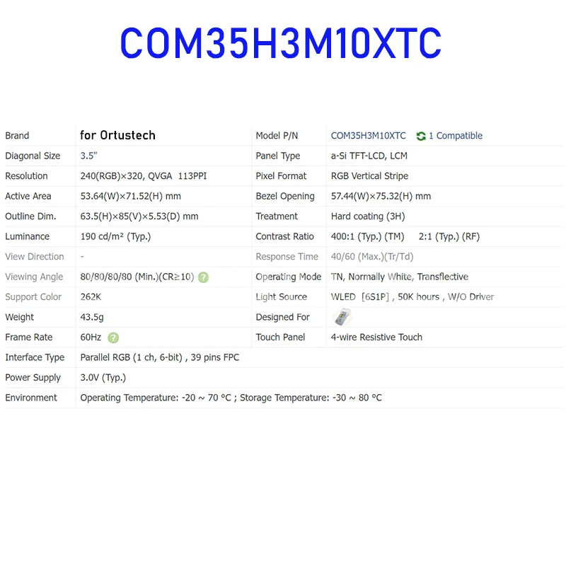 COM35H3M10XTC 3.5 фотопанель экрана для Ortustech абсолютно новая и Быстрая доставка 100% протестирована