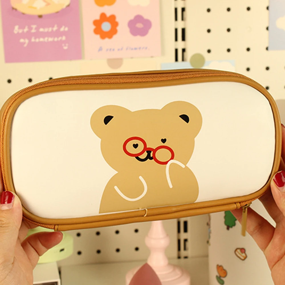 Косметичка, белая, креативная и милая, изысканная работа, свежий принт, большой вместительный пенал из искусственной кожи, прочный студенческий пенал