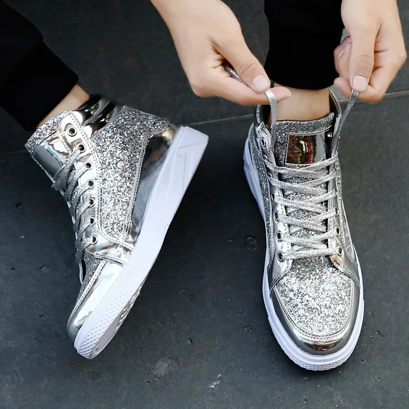 2026 New Man High Top Sneakers Luxury Glitter Men Ankle Boots Fashion Non-slip Casual Shoes High Quality Hip Hop Men Boots