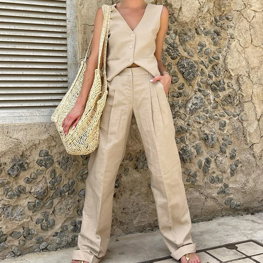 

Sleeveless Vest Waistcoat Trousers Suit Female 2023 European and American New Casual Fashion Two-Piece Suit Women's Clothing